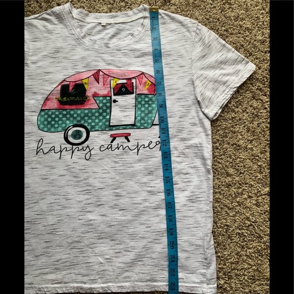 Happy Camper T-shirt Graphic Gray Cotton S NWOT - Picture 4 of 5